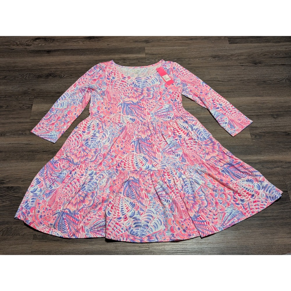 Lilly Pulitzer Geanna Dress Raz Berry Sea You Soon Pink Tiered Knit V-Neck New M